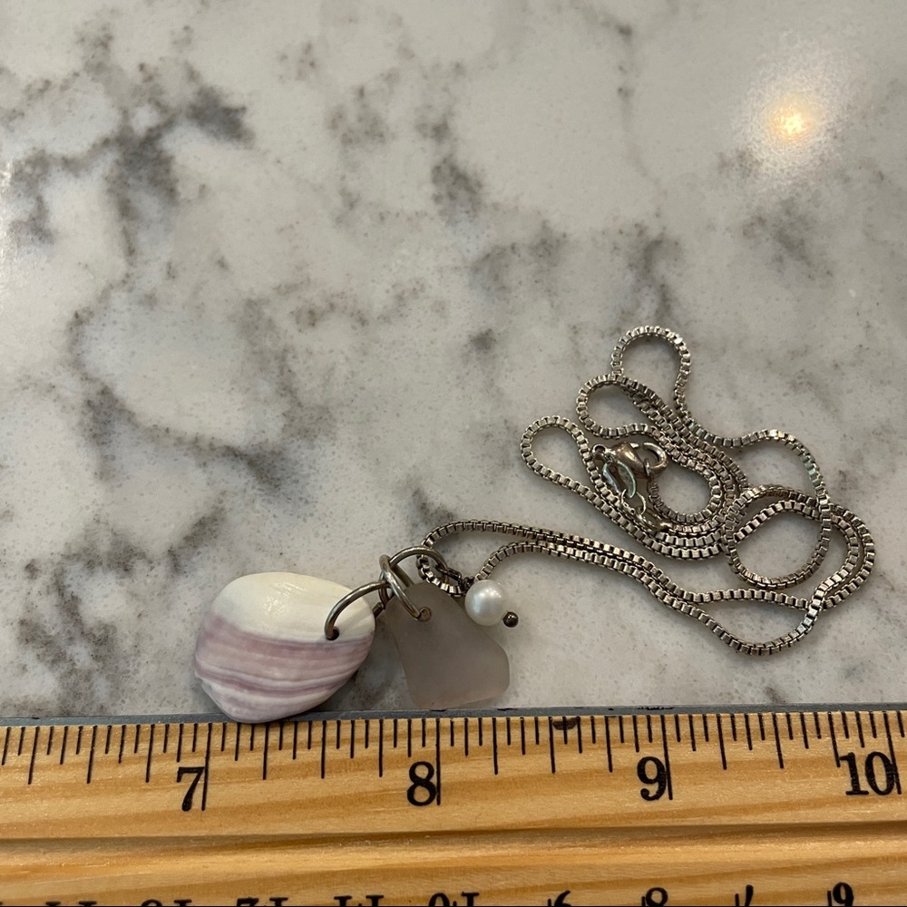 925 silver necklace with shell, sea glass and pearl charms - Picture 8 of 10